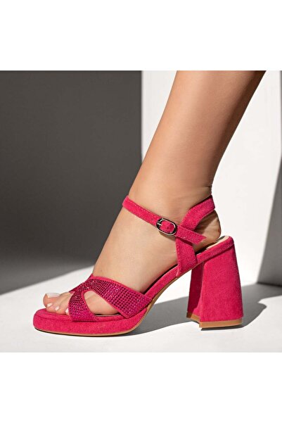 BMoD Women's pink suede sandals with heel and strap MOD13503