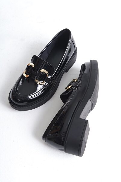 TRENDELLA Caro Rugan Чорні жіночі лофери з золотими пряжками