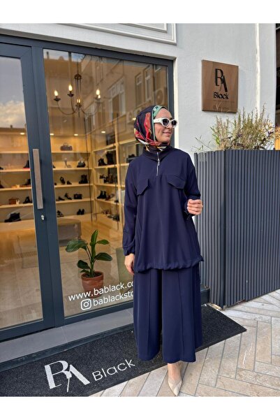 MissWhence 38008 Zipper Detail Women's Suit Navy Blue