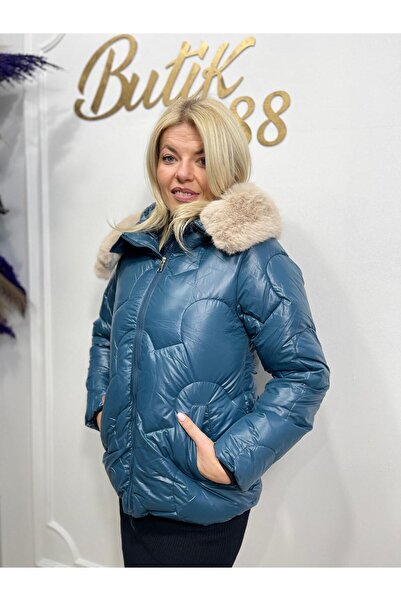 Butik888 Geaca verde petrol cu gluga si blanita