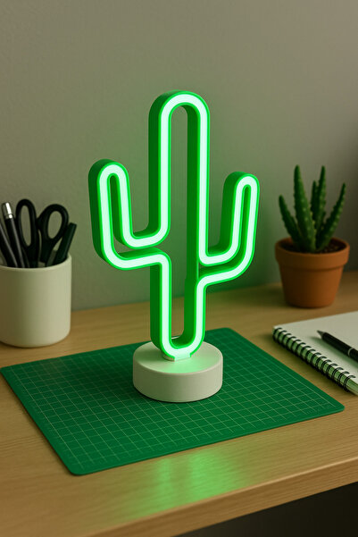 ALPAG Dekoratif Kaktüs Neon Lamba – Masa Üstü Yeşil LED Işıklı Aydınlatma