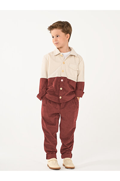 Catz Kids Boy's Cream Burgundy Velvet Retro Pants Shirt Set