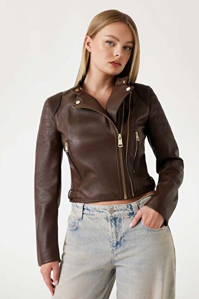 Guess Women's Biker Jacket Brown