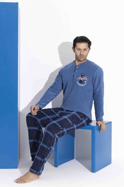 MEBA Erkek Baba-Oğul Önden İki Düğmeli Wellsoft Polar Pijama Takımı