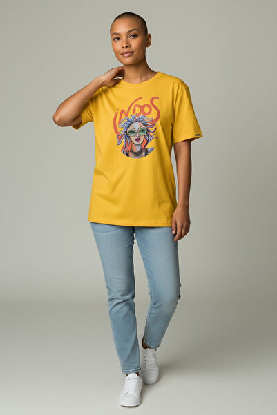 İndosart Sarı Sanat Baskılı Unisex Tişört