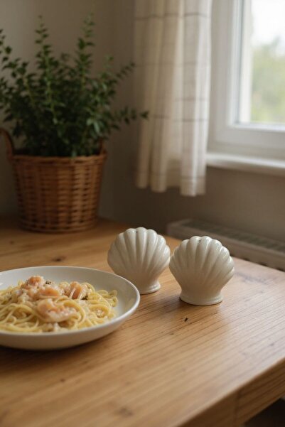 iQey Home Set of 2 Sea Shell Salt and Pepper Shakers Ceramic White