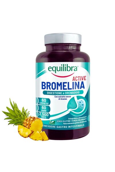 Equilibra BROMELAINĂ, Enzima din ananas, pentru digestie, drenaj, picioare grele, inflamații, 60 comprimate
