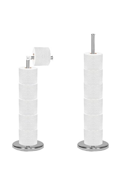 SERSIMO Suport hârtie igienică 2 în 1 cu tijă mobilă, 68,5 cm, argintiu