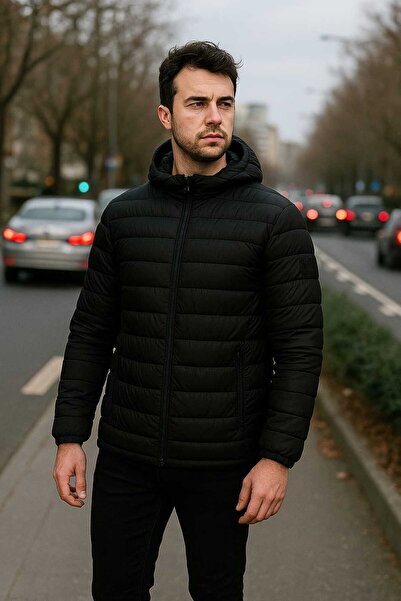 ANATOLIATEKSTILE 🧥 Ανδρικό χειμερινό μπουφάν με κουκούλα – μαύρο, ελαφρύ και ζεστό