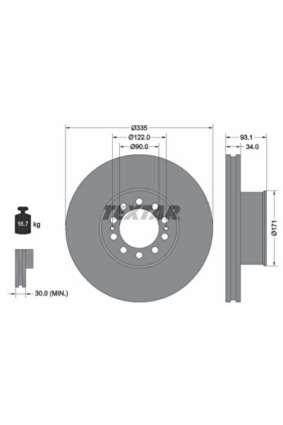 TEXTAR Спирачен диск Man Tgl 1