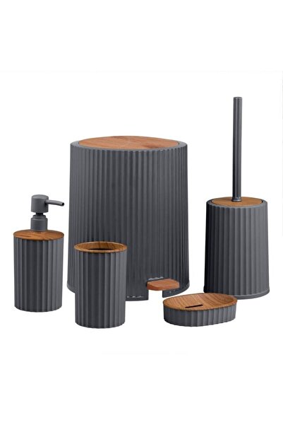 Okyanus Home Set accesorii baie, realizat din plastic, cos gunoi, perie WC, d...