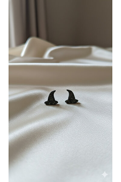 Lu Atelier Midnight Witch Handmade Polymer Clay Earrings – Black Glitter Hat Design