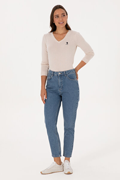 U.S. Polo Assn. Women's Cream V-Neck Basic Sweater 50307712-Vr071