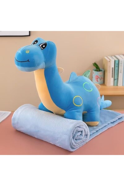 Tescomak Set de pătură și pernă pentru copii, jucărie de pluș cu dinozaur, al...