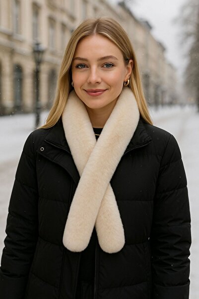 MARBERRY Guler lung de pluș pentru femei bej 180x10 cm