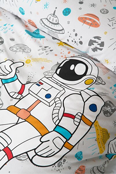 argehome Astronot Ranforce Pamuklu Tek Kişilik Nevresim Seti