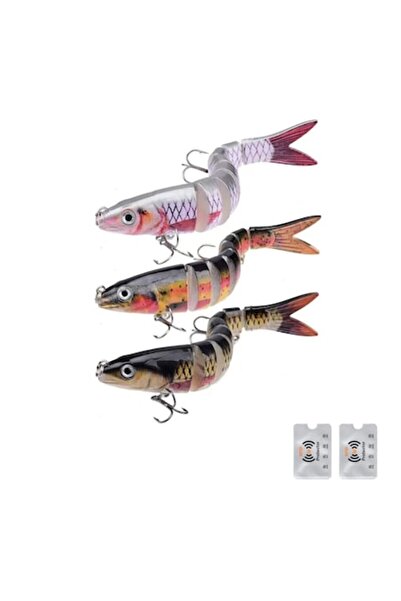 UnderShop Set 3 voblere, 13,5 cm, 19 g, 8 segmente, scufundare lentă pentru știucă, șalău, somn + 2 dispozitive de protecție RFID