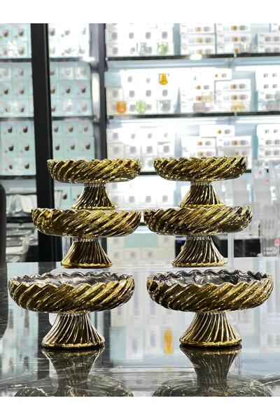 isra kristal 6’lı Gold Kaplama Şık Sunum Kasesi – Tatlı, Reçel, Lokum Servislik - Lüks Sofra Sunum Seti