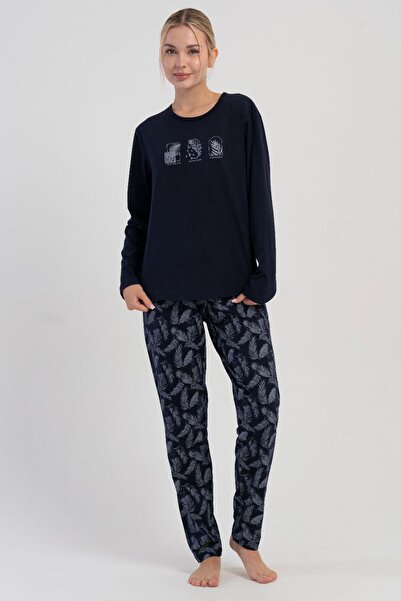 VİENETTA Set de pijamale cu mâneci lungi, albastru bleumarin, pentru femei C9T6N1305