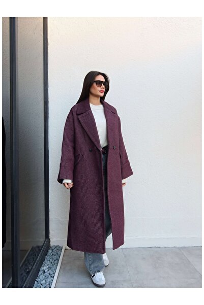 ESRAHELVACI Herringbone Pattern Pocketed Long Coat