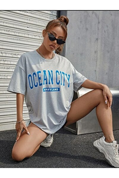 LAPS تي شيرت مطبوع للجنسين من Ocean City مقاس كبير