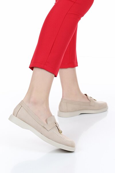 KAOF SHOES Women's Beige Suede Loafer Ballet Shoes Classic Shoes Casual Shoes Stylish Elegant Comfortable Shoes