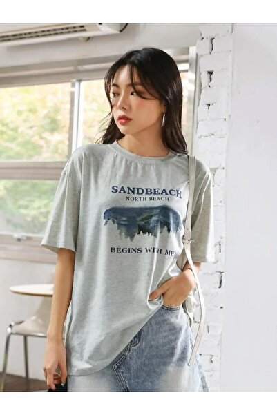 LAPS تي شيرت للجنسين بطبعة Sand Beach مقاس كبير