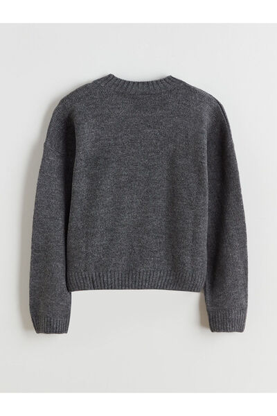 LC Waikiki Lcw Kids Anthracite Crew Neck Bow Patterned Girls' Sweater