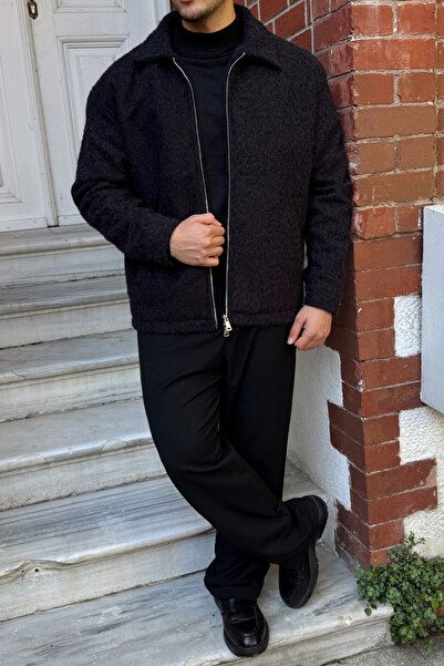 Livio Ferri Lupi Double Zipper Lined Men's Cashmere Coat Warm Polo Collar