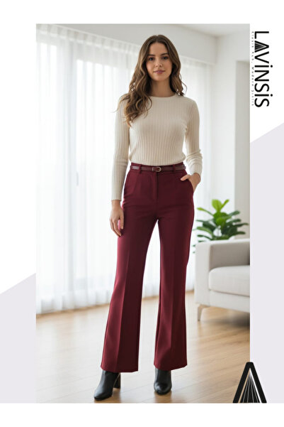lavinsis Yüksek Bel İspanyol Paça Kadın Pantolon Kemerli