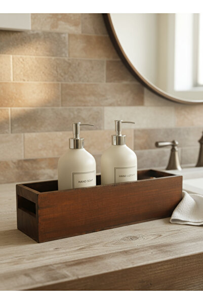 BG WOOD Ahşap Banyo Organizer Kutusu – Tezgah Üstü Düzenleyici