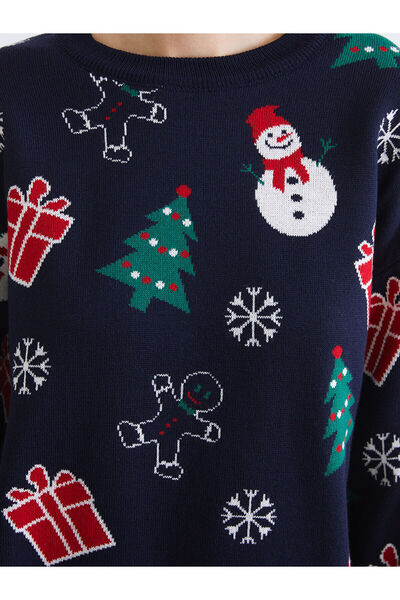 LC Waikiki Pulover de damă LCW Vision bleumarin cu decolteu triplu cu tematică de Anul Nou