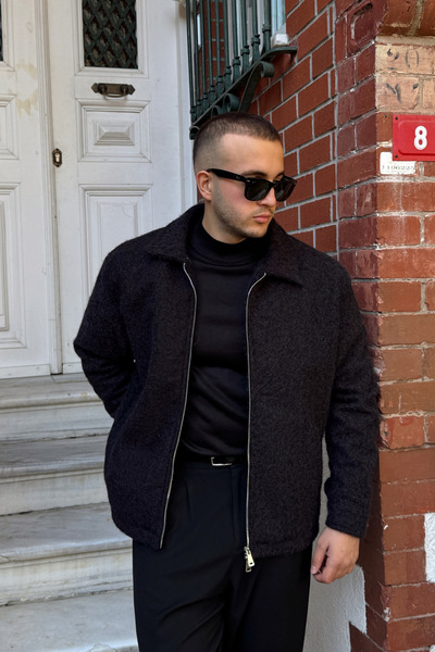 Livio Ferri Lupi Double Zipper Lined Men's Cashmere Coat Warm Polo Collar