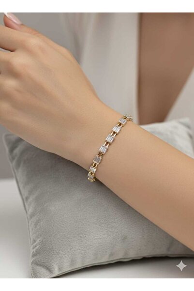 FOR YOU TAKI by Ezgi سوار نسائي من الفولاذ على شكل حجر الباجيت مزدوج الصفوف