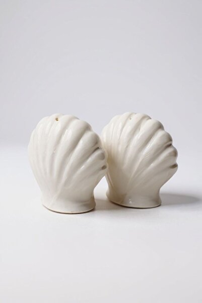 iQey Home Set of 2 Sea Shell Salt and Pepper Shakers Ceramic White