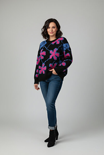 YXL COLLECTION Pulover de tricotat cu model floral modern și elegant, tricotat din Sizale, pentru femei