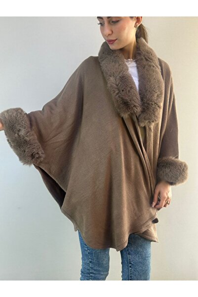 Gönülden Tasarım Triko Fur Women's Poncho Shawl
