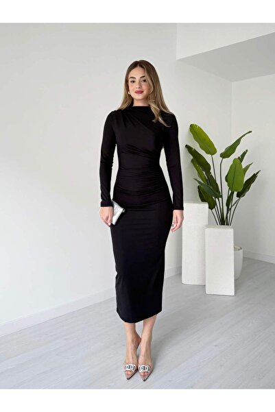 tiamoda Dalgıç Kumaş Drapeli Elbise