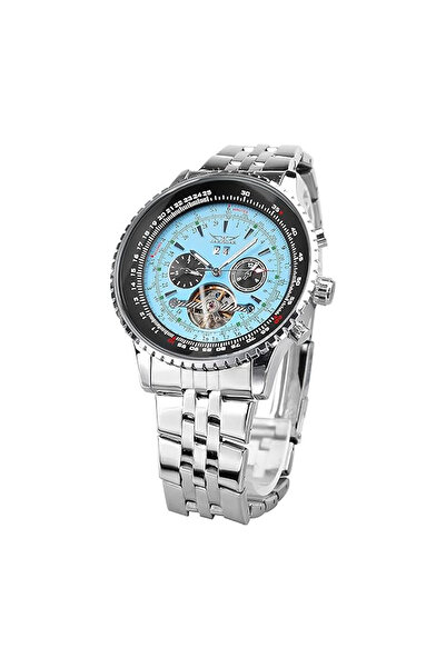 Jaragar Ceas mecanic bărbătesc argintiu 034 – Design luxos, afișaj săptămânal, rezistent la apă 3ATM