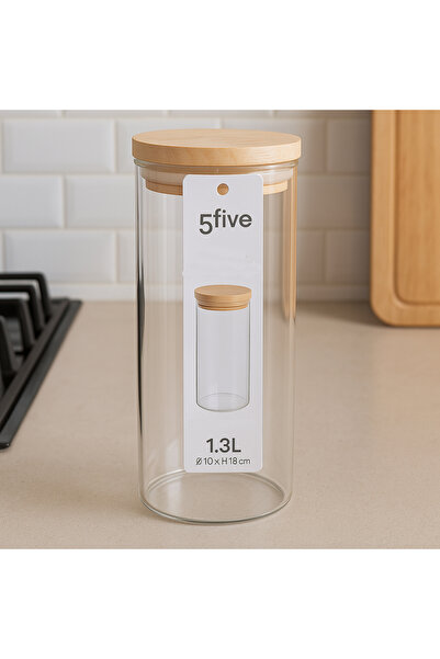 5FiveSmart 5Five airtight jar made of borosilicate glass with wood lid, 1.3 l, transparent