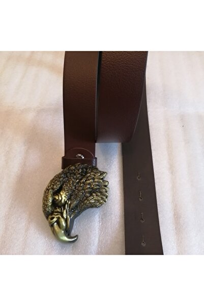 Butik Tülin حزام كاوبوي أصلي من جلد العجل الطبيعي بلون بني برونزي على شكل رأس...