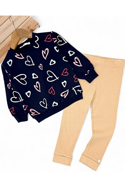 voyyo kids baby Girl's Heart Printed Transitional Sets of Sweatshirt and Leggings 2-3-4-5-6 Years Old