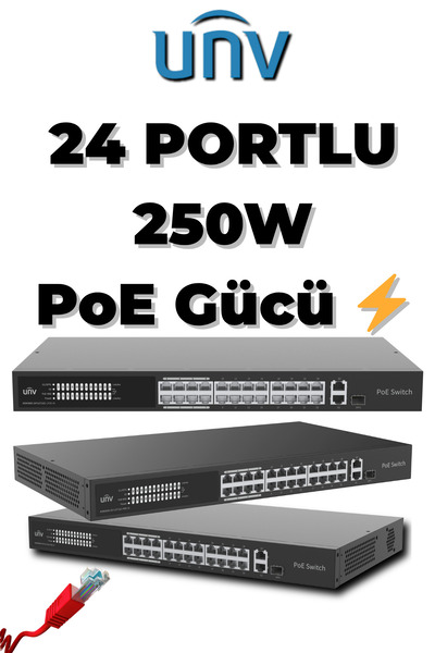 Uniview NSW3000-24T1GT1GC-LPOE-IN 24 Port 10/100Mbps Poe 250W Cloud Yönetilebilir Switch