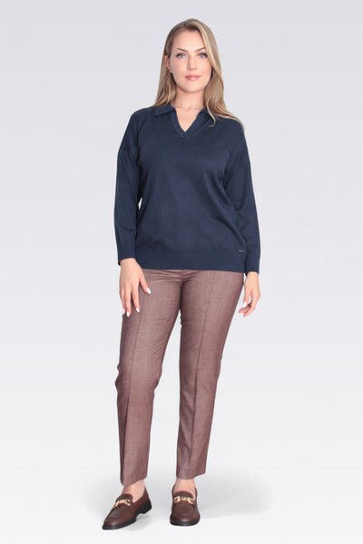 TOLGA SARAÇOĞLU 10734 Dark Blue Polo Neck Relaxed Fit Soft Tushed Knitwear