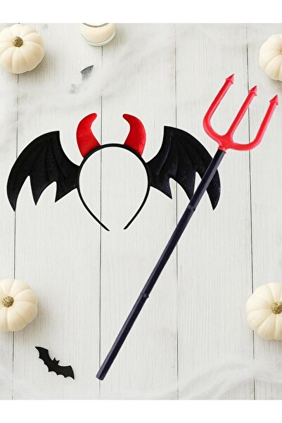 Parti Adresi Cadılar Bayramı Şeytan Mızrağı Yarasa Taç Set Halloween Parti Ak...