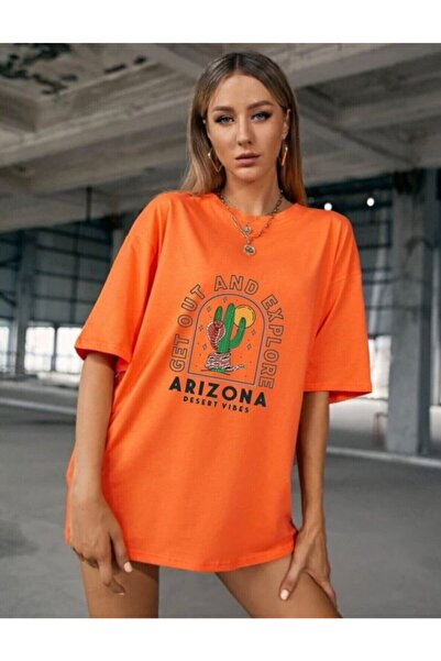 LAPS تيشيرت أريزونا برتقالي كبير الحجم للسيدات