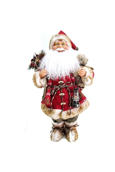 UnderShop Santa Claus figurine with teddy bear and lantern, 45 cm, Red/Grey, ...