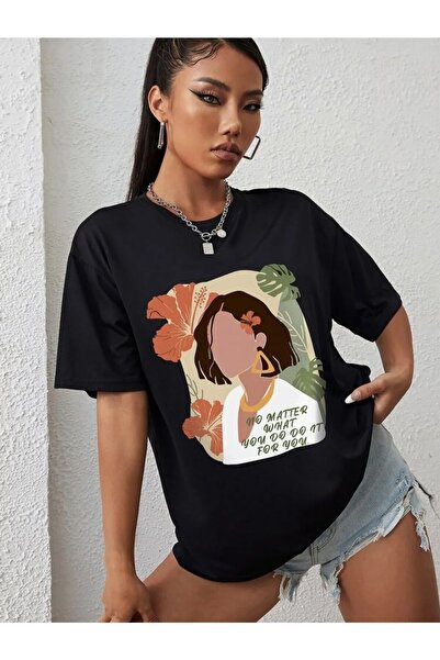 LAPS لا يهم تي شيرت مطبوع كبير الحجم للجنسين