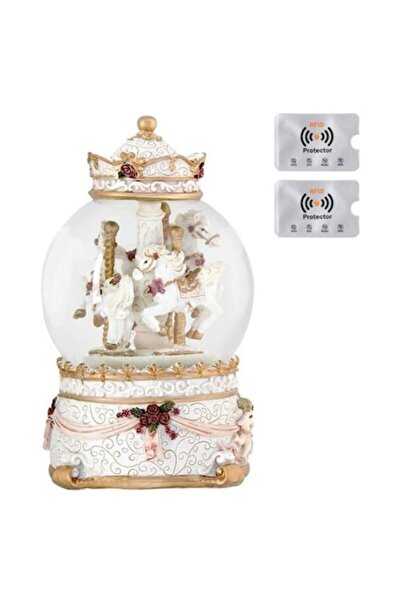 UnderShop Christmas Glass Snow Globe with Snow and Music, Carousel Model, 17 cm