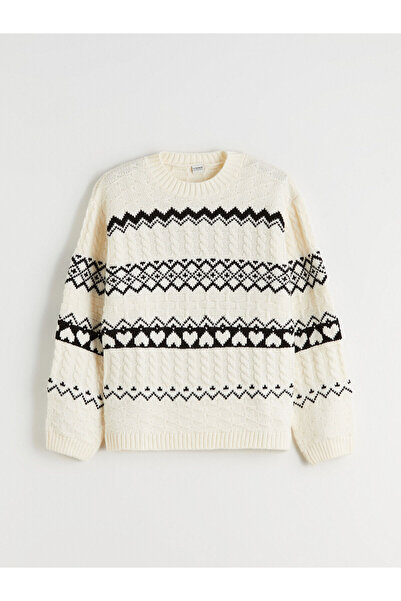 LC Waikiki Lcw Kids Crew Neck Patterned Girls' Knitwear Sweater